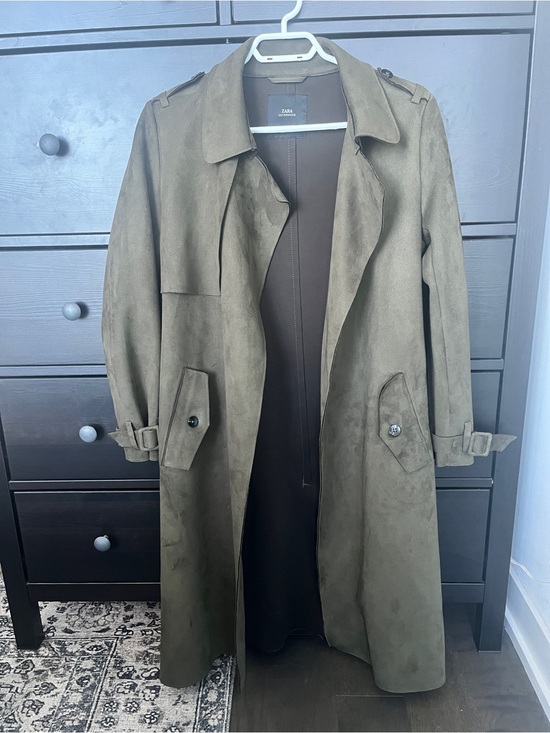 Zara Jackets & Blazers - Zara Olive Suede-Effect Trench Coat